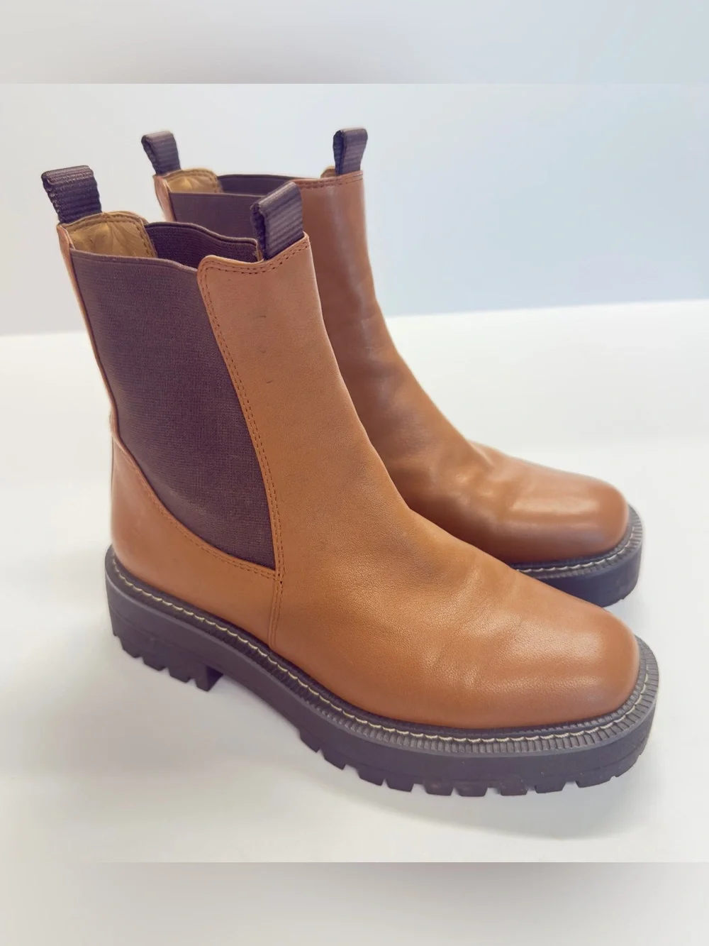 Sam Edelman Laguna Waterproof Chelsea Boot Tawny Brown Leather Lug Sole Size 7